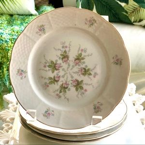 4 Fine Bone China Pink Roses Salad Dessert Plates
